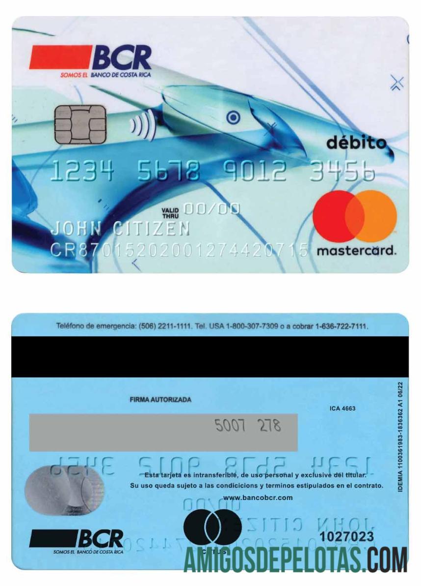 Costa Rica O Banco da Costa Rica Mastercard Débito Versão 2 amostra